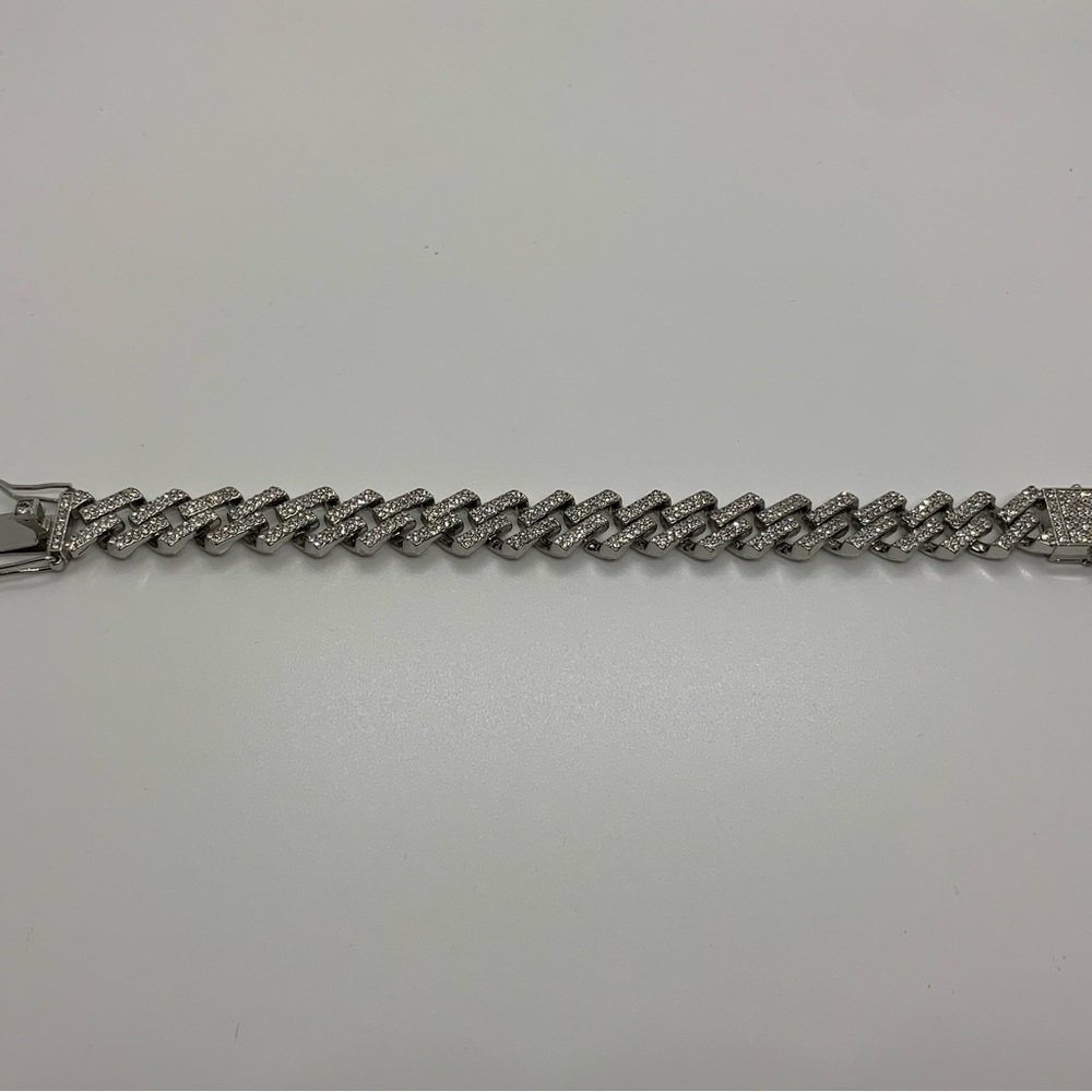 14k White Gold Plated Cuban Prong Link Bracelet 13mm 8” Premium Bracelet